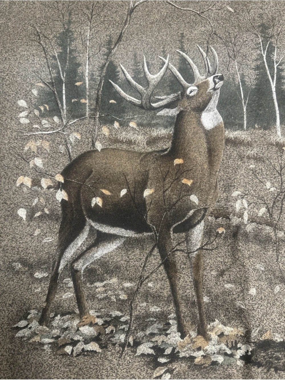 Vintage Artisans Mens XXL Deer Forest Graphic Sweatshirt Leaf Camouflage Sleeves